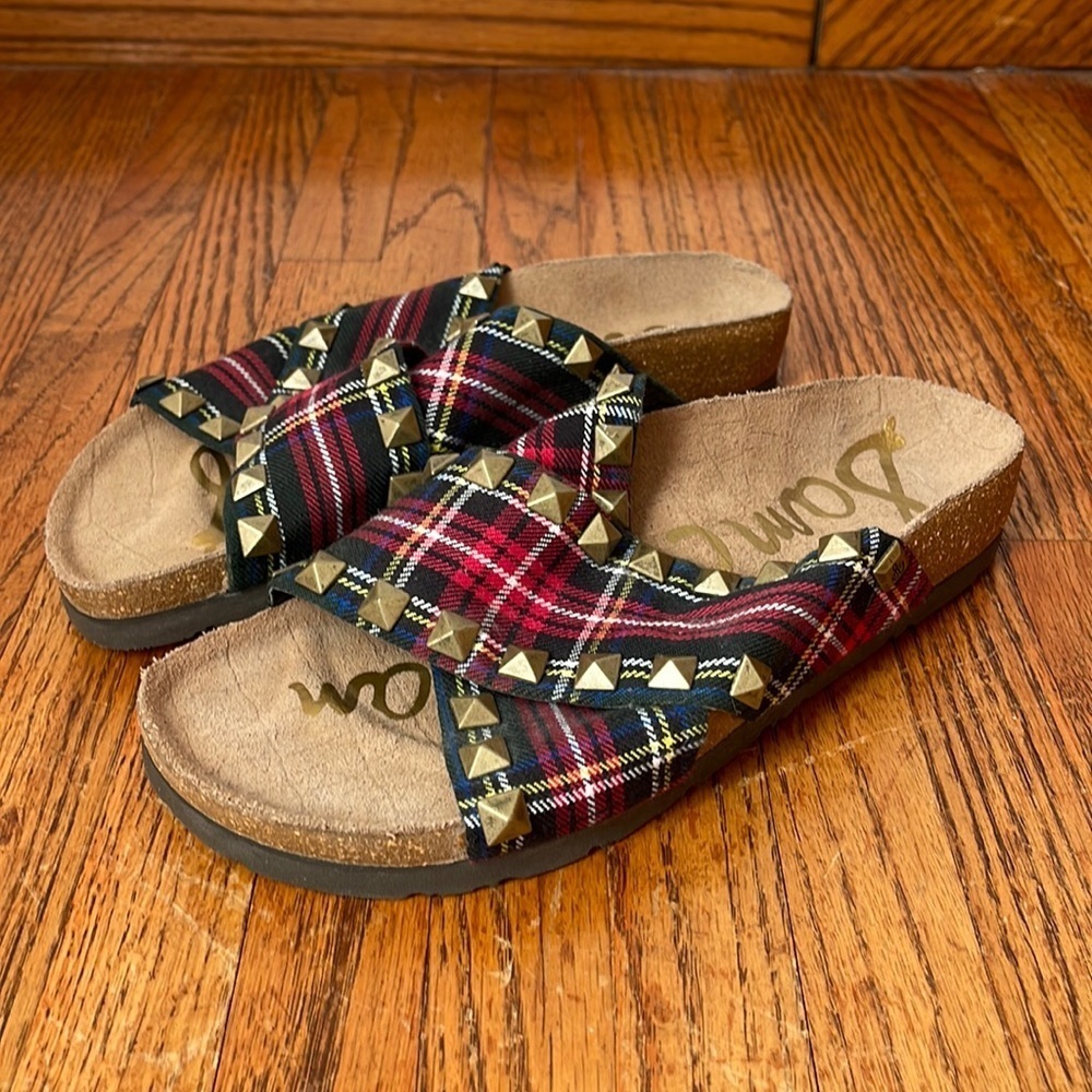 Sam Edelman Arina Red Plaid Studded Slide Sandals Size 6